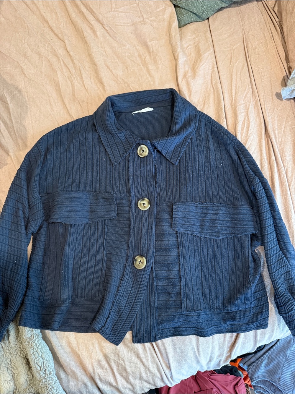 BUCKETLIST Navy Ribbed Button-Front Jacket
